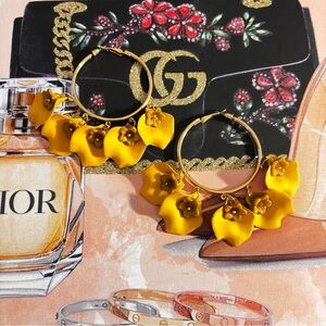 Yellow Floral Hoop Earrings